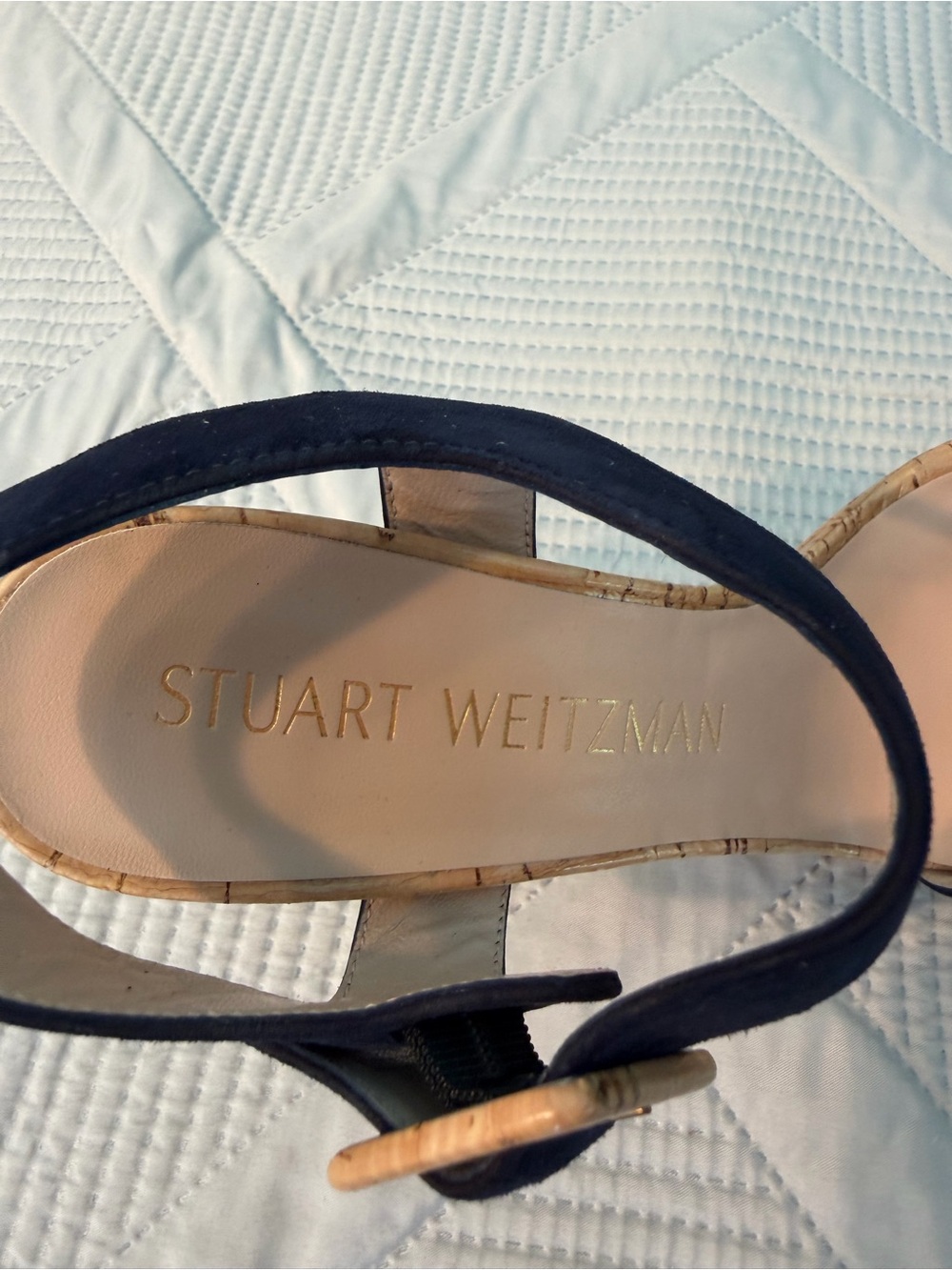 Stuart Weitzman Alesha Navy Suede Strap Cork Platform Sandals Size 9 Nearly New - Picture 5 of 13